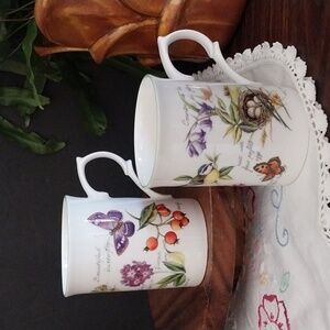 🤑🤑PAIR Rose of England Bone China Coffee Tea Mug Plants Botanical